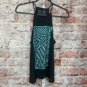 Hawaiiʻs Finest Womenʻs Black and Teal Spaghetti Strap Tank Medium
